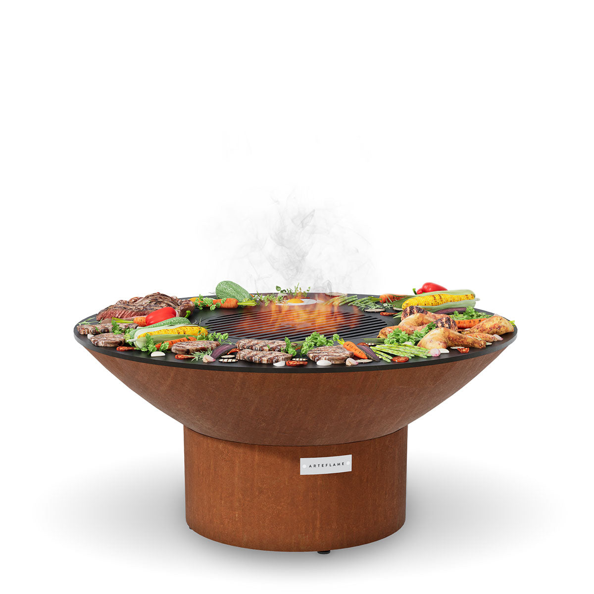 Arteflame Classic 40″ — Fire Pit with Cooktop (CORTEN Bowl; Short Round / Short Euro / Built-In No Base)