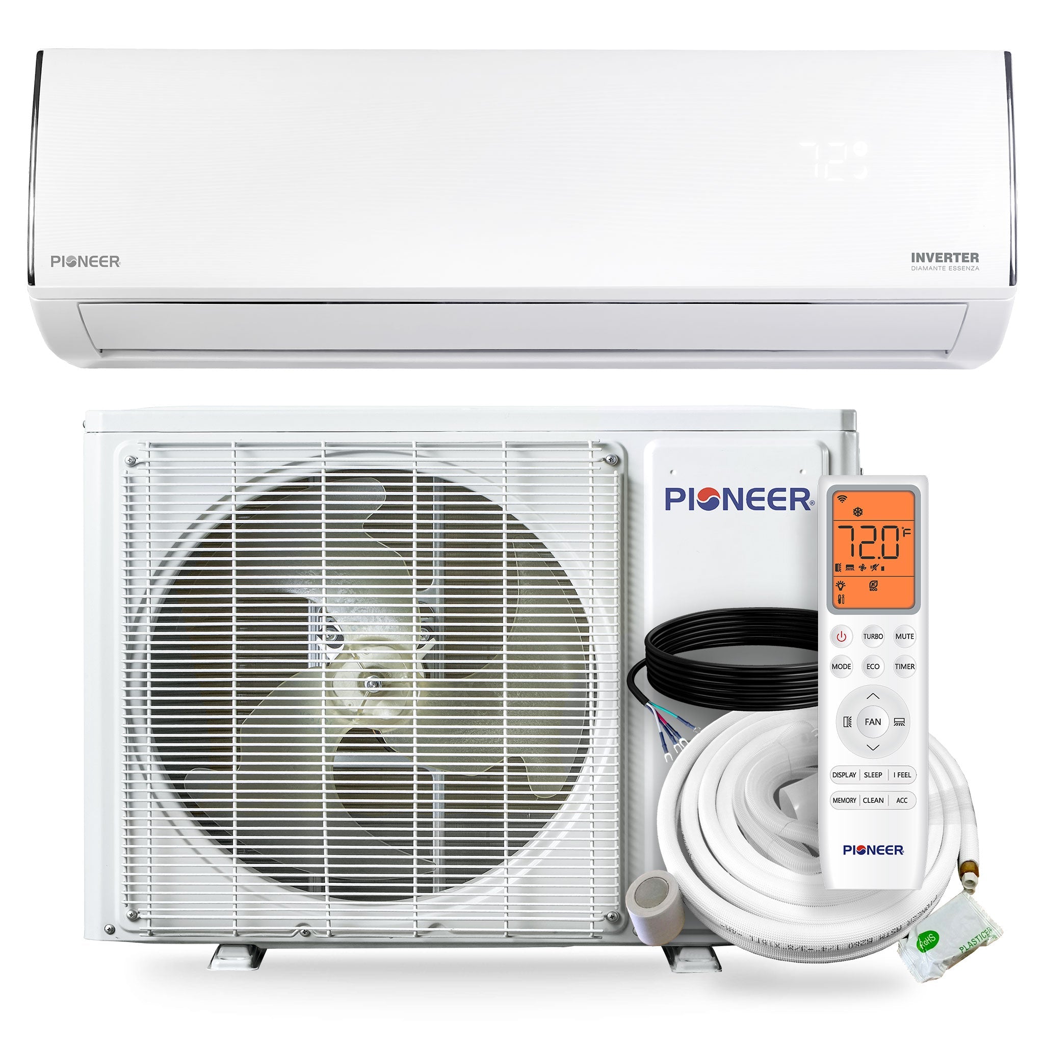 Pioneer® Diamante Essenza™ 35,000 BTU 17 SEER2 230V High-Wall Ductless Mini-Split Air Conditioner Inverter Heat Pump with 16 Ft. Kit