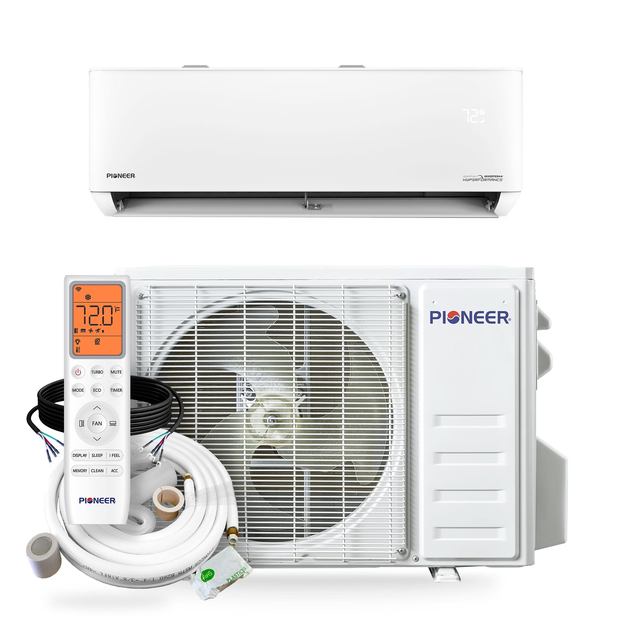 Pioneer® Quantum Hyperformance™ 9,000 BTU 25 SEER2 230V High-Wall Ductless Energy-Star Mini-Split Air Conditioner Inverter Hyper Heat Pump Full Set
