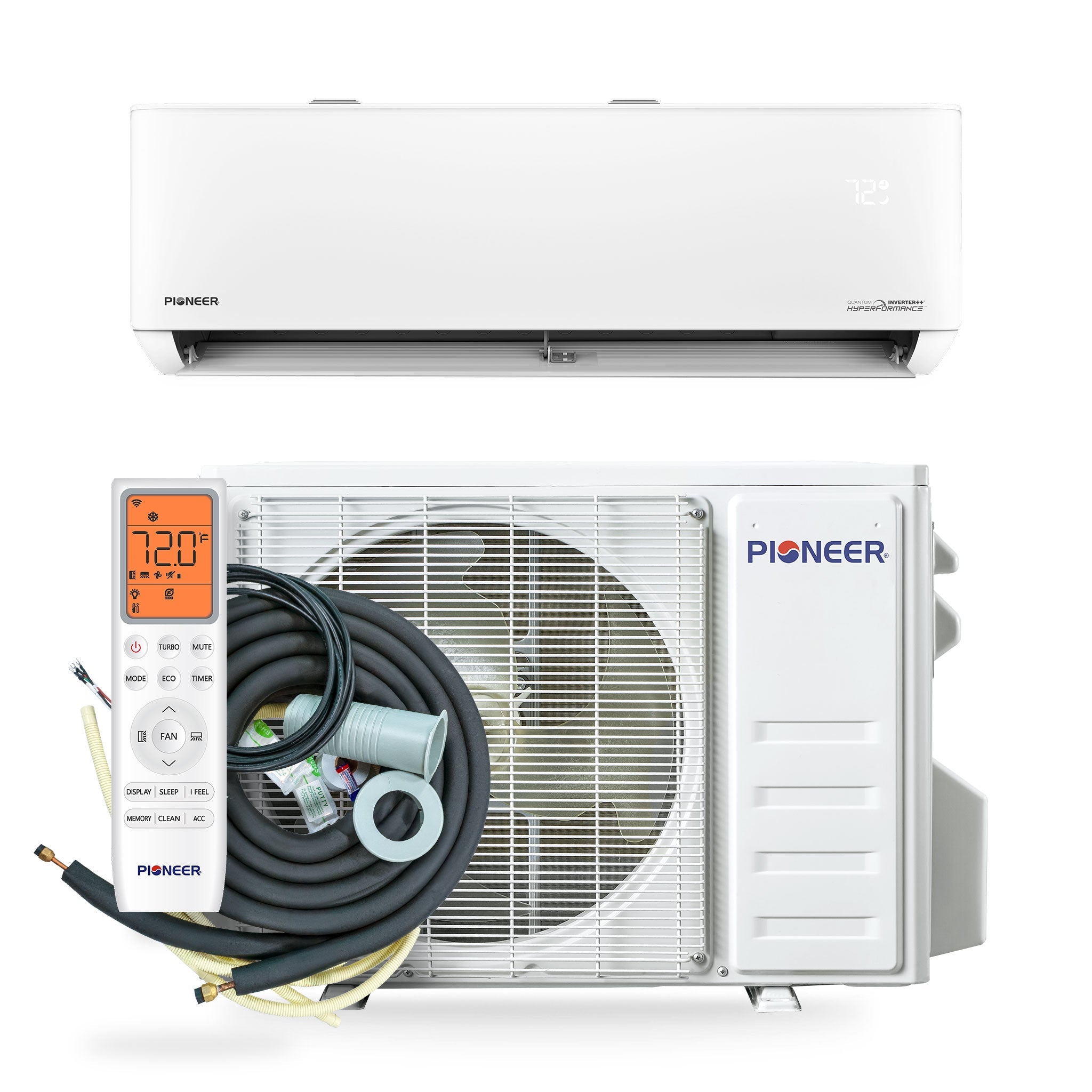 Pioneer® Quantum Hyperformance™ 24,000 BTU 23 SEER2 230V High-Wall Ductless Energy-Star Mini-Split Air Conditioner Inverter Hyper Heat Pump Full Set