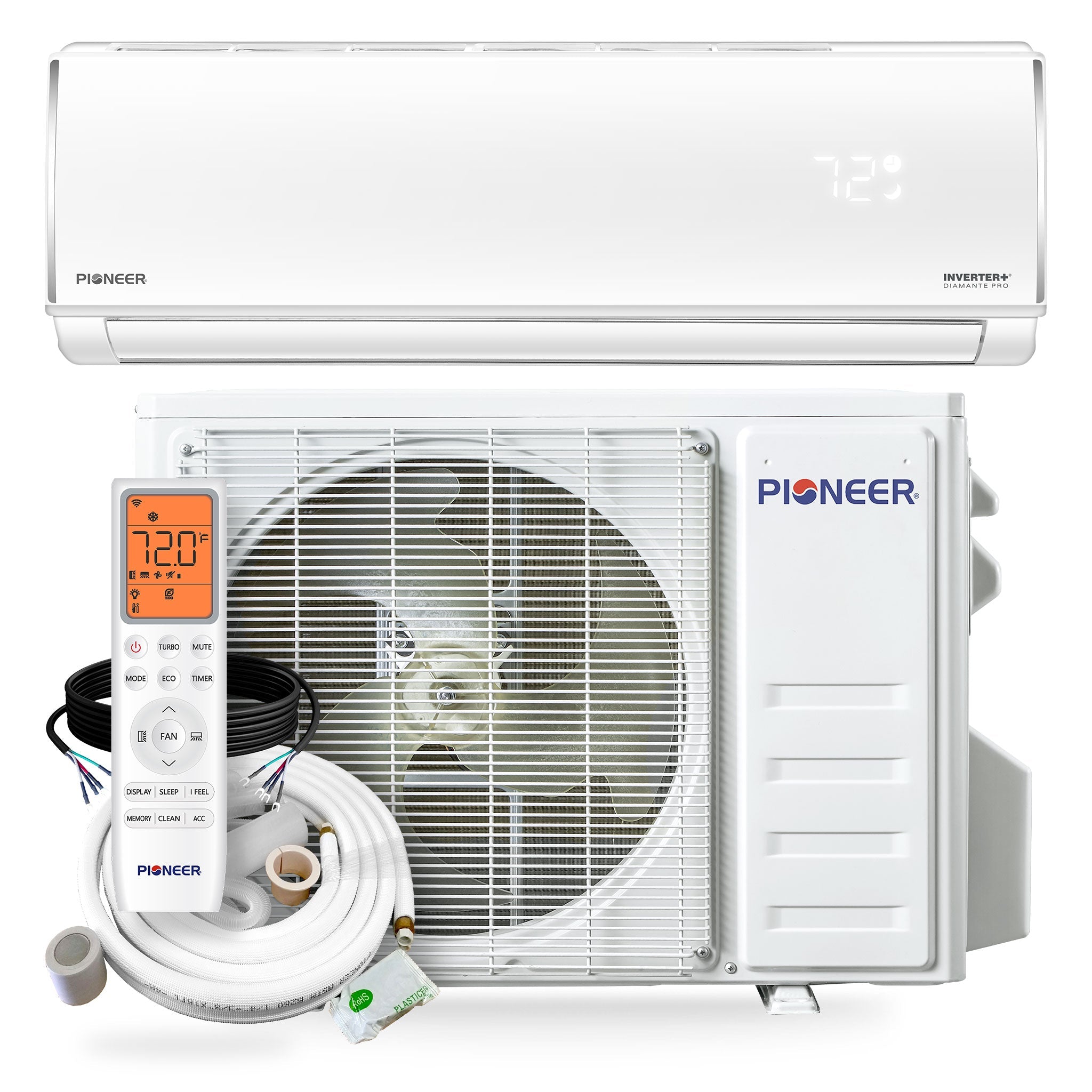 Pioneer® Diamante Pro™ 31,500 BTU 19 SEER2 230V High-Wall Ductless Mini-Split Air Conditioner Inverter Heat Pump with 16 Ft. Kit