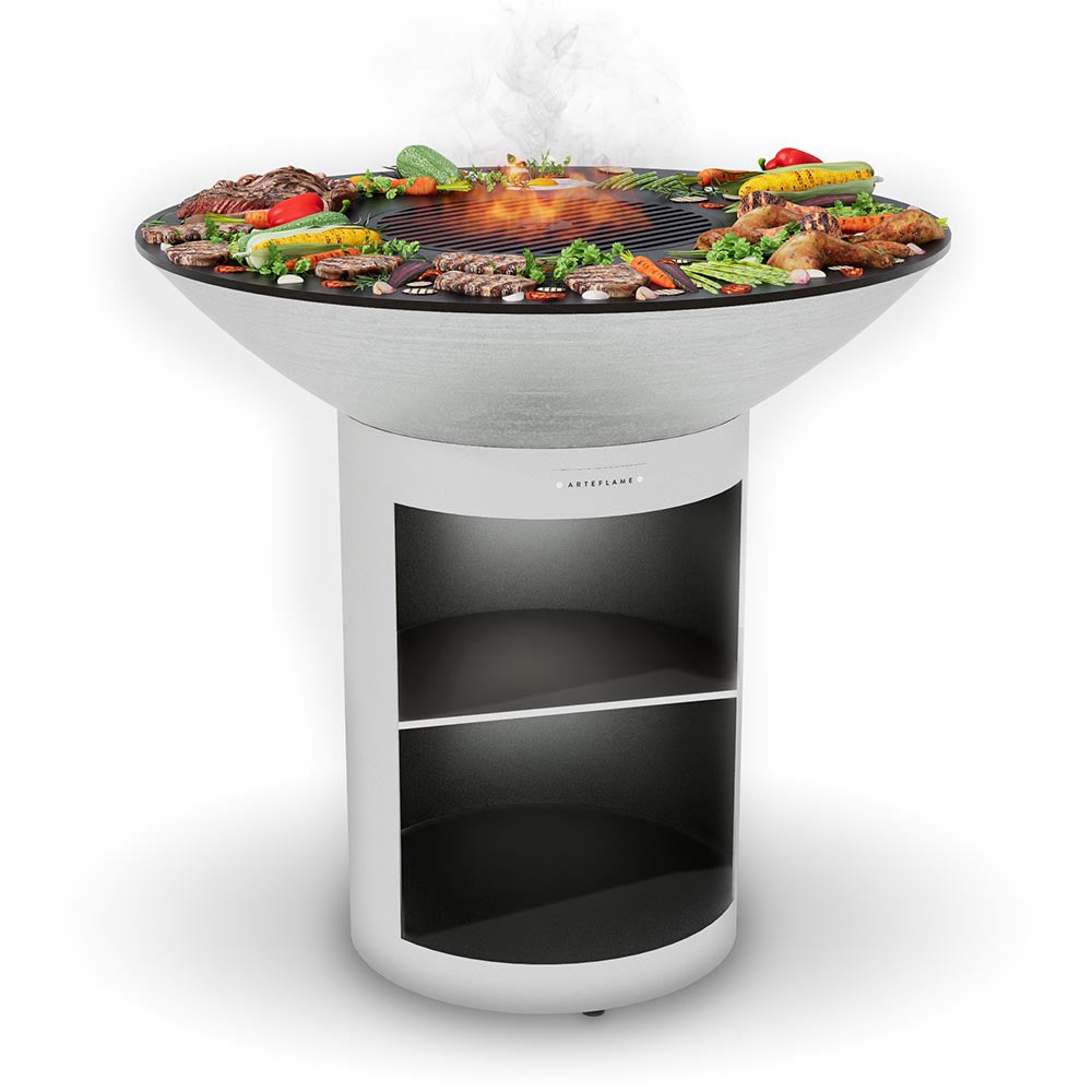 Arteflame 40″ Platinum Series — Stainless Fire Bowl Flat-Top Grill with Storage Base