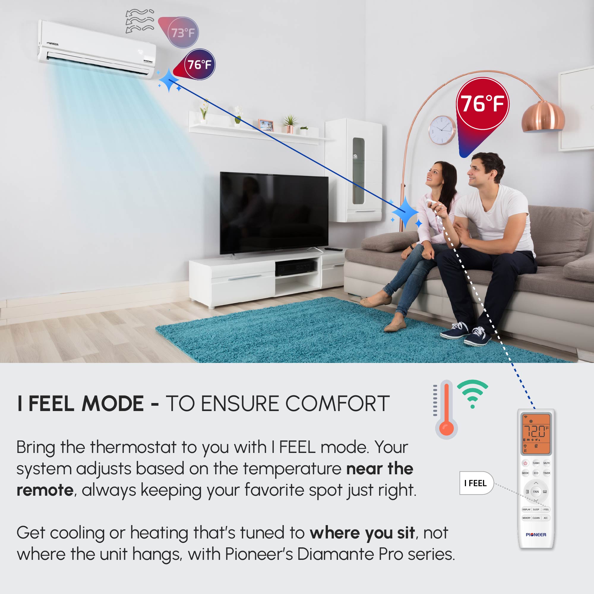 Pioneer® Diamante Pro™ 12,000 BTU 20.5 SEER2 115V High-Wall Ductless Mini-Split Air Conditioner Inverter Heat Pump with 16 Ft. Kit