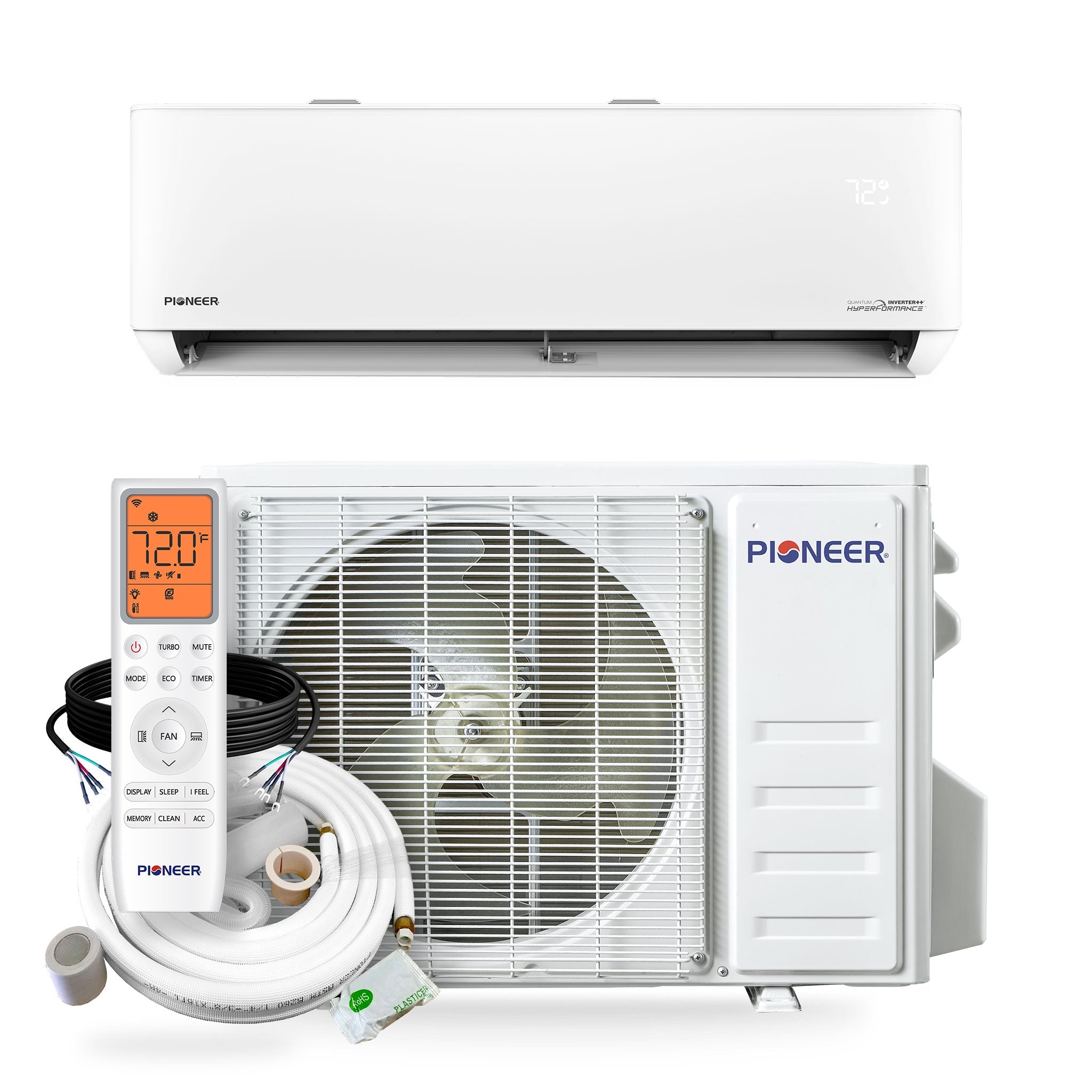 Pioneer® Quantum Hyperformance™ 24,000 BTU 23 SEER2 230V High-Wall Ductless Energy-Star Mini-Split Air Conditioner Inverter Hyper Heat Pump Full Set
