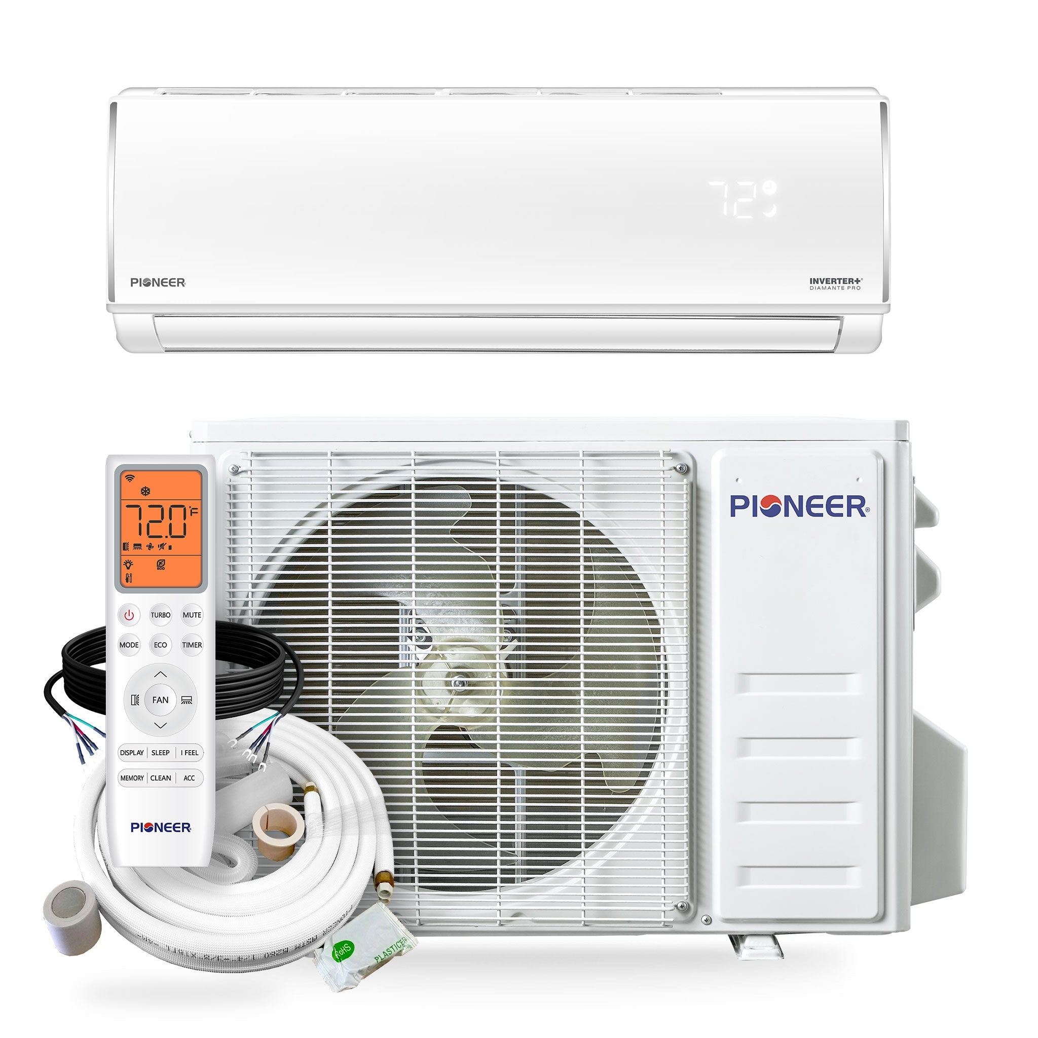 Pioneer® Diamante Pro™ 12,000 BTU 20.5 SEER2 115V High-Wall Ductless Mini-Split Air Conditioner Inverter Heat Pump with 16 Ft. Kit