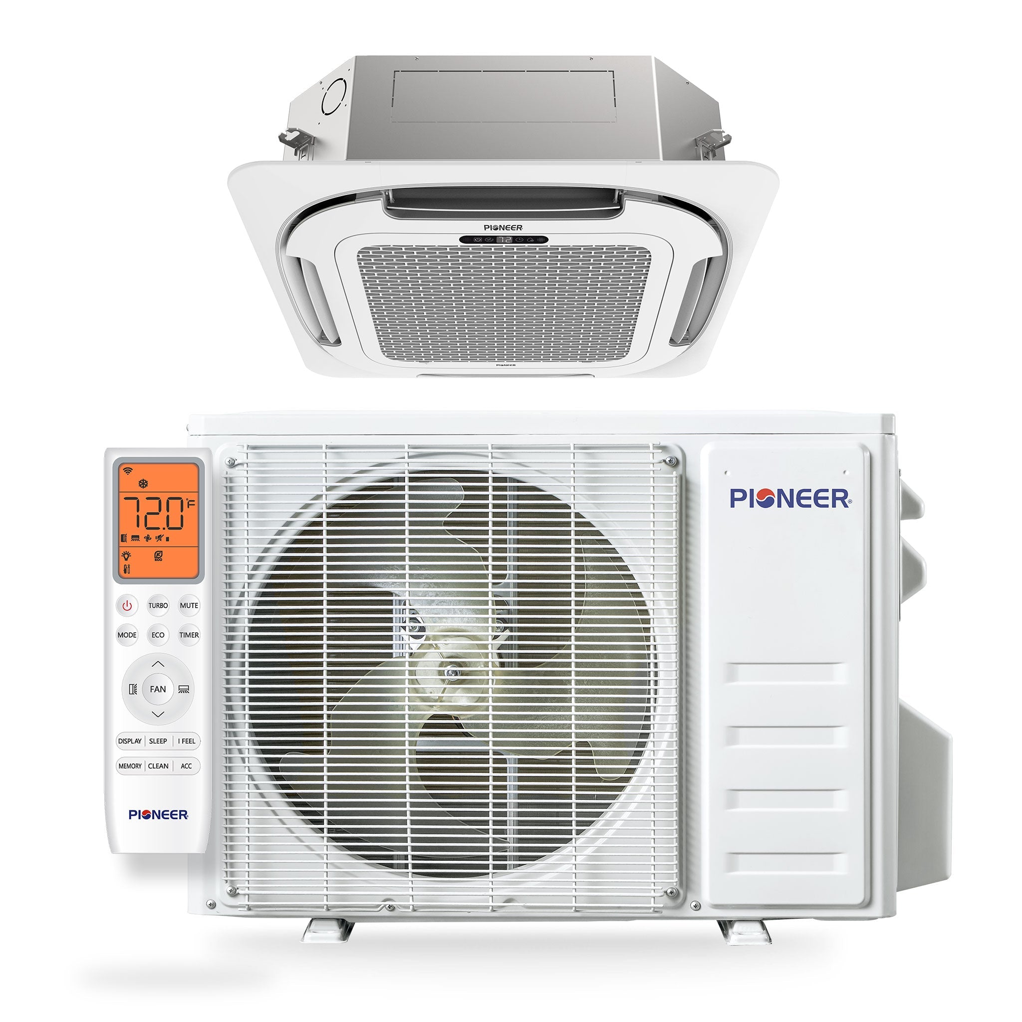 Pioneer® Quantum Ultra™ 9,000 BTU 23 SEER2 230V 8-Way Ceiling Cassette Ductless Mini-Split Air Conditioner Inverter Heat Pump Full Set