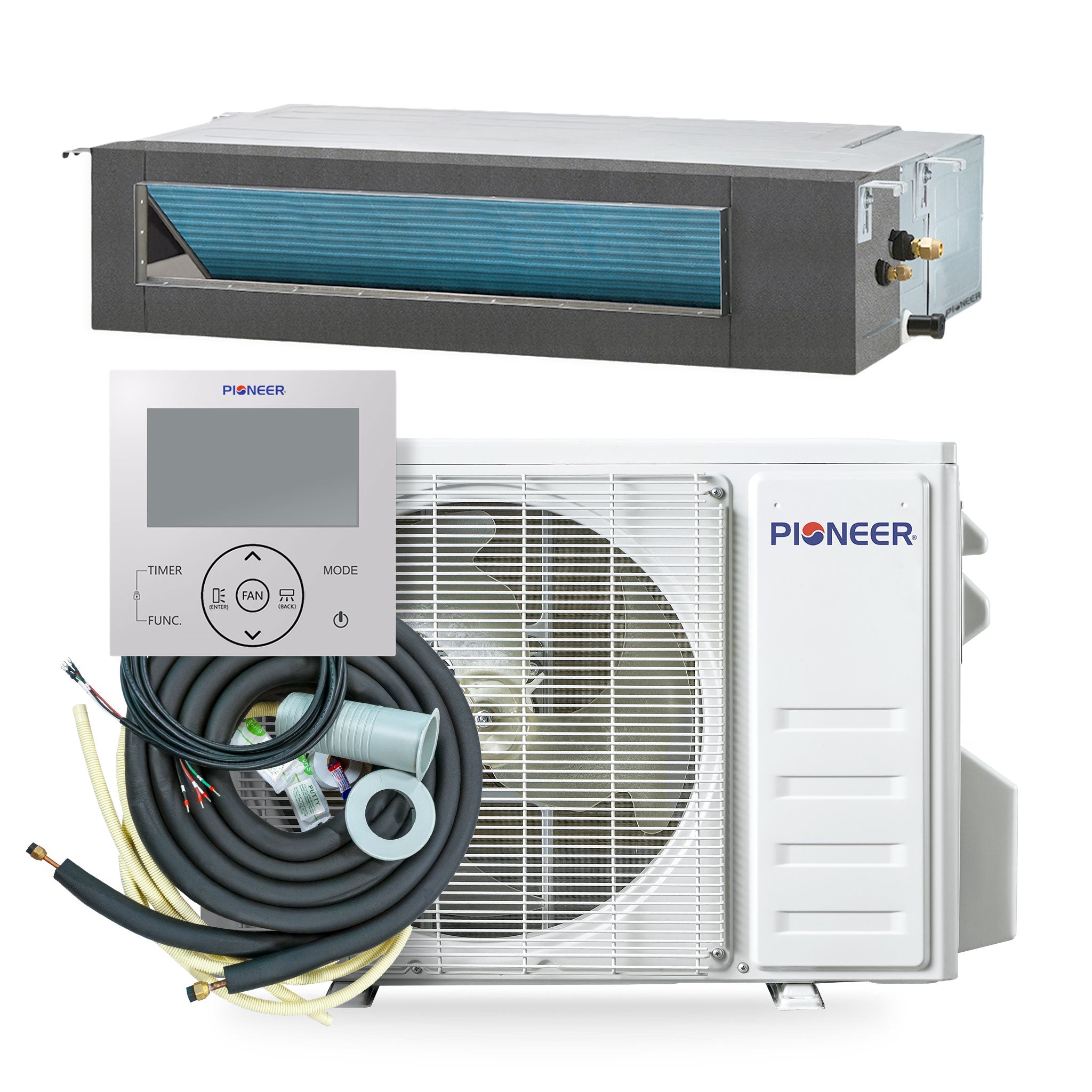 Pioneer® Quantum Ultra™ 18,000 BTU 21 SEER2 230V Ceiling Concealed Ducted Mini-Split Air Conditioner Inverter Heat Pump Full Set