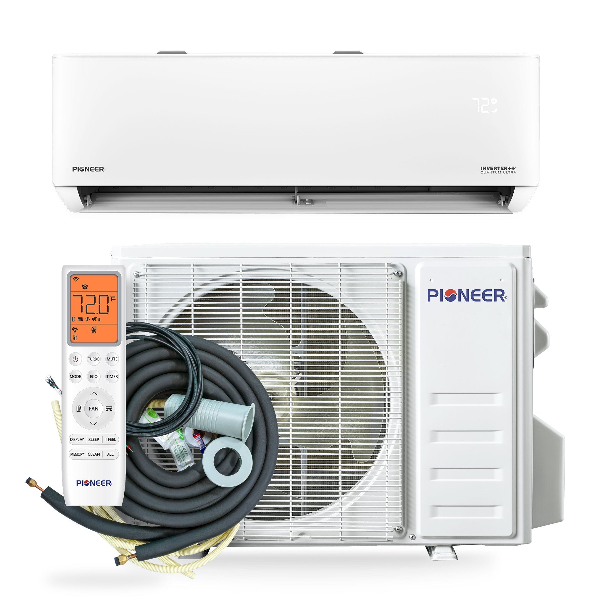 Pioneer® Quantum Ultra™ 9,000 BTU 24 SEER2 115V High-Wall Ductless Energy-Star Mini-Split Air Conditioner Inverter Heat Pump Full Set
