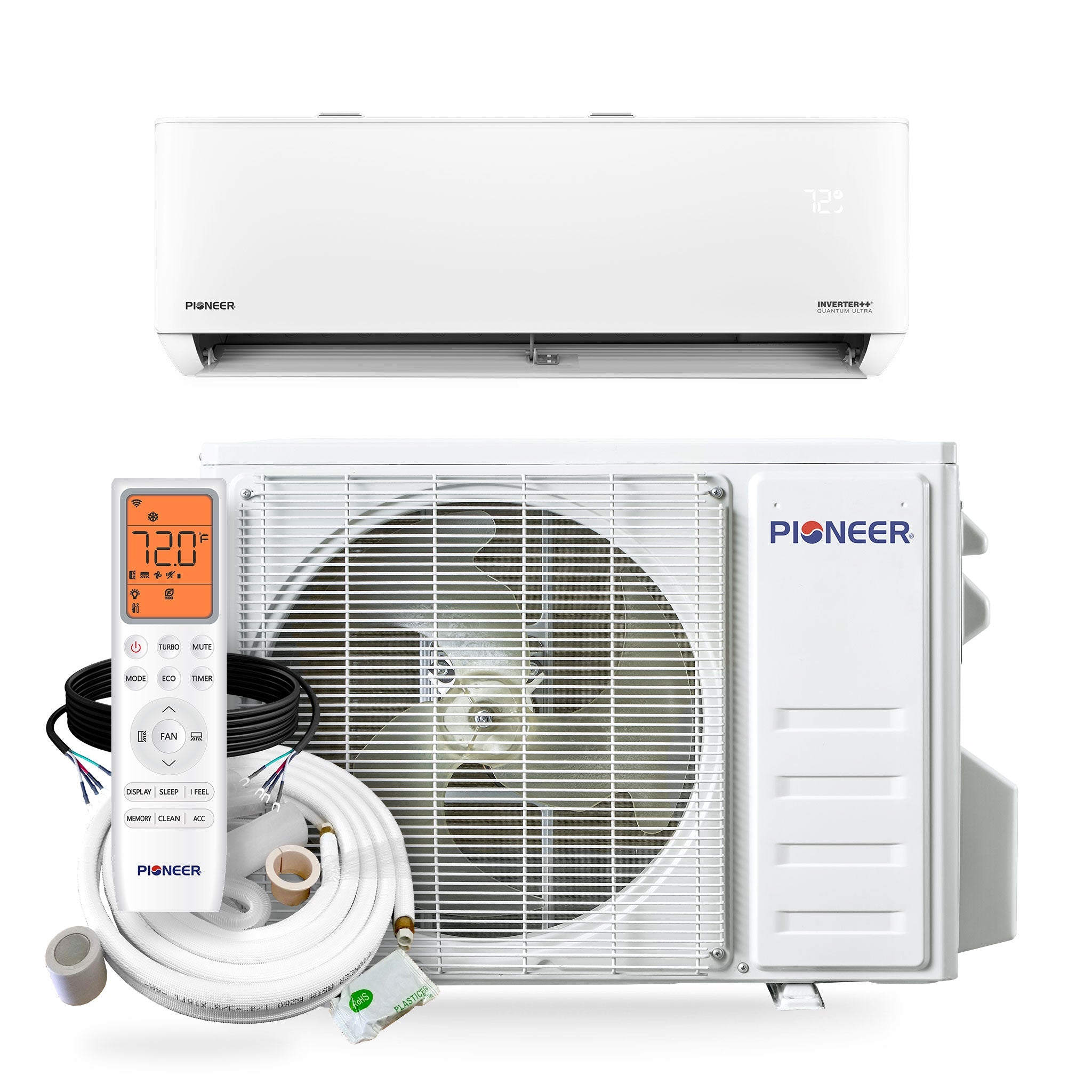 Pioneer® Quantum Ultra™ 9,000 BTU 24 SEER2 230V High-Wall Ductless Energy-Star Mini-Split Air Conditioner Inverter Heat Pump Full Set